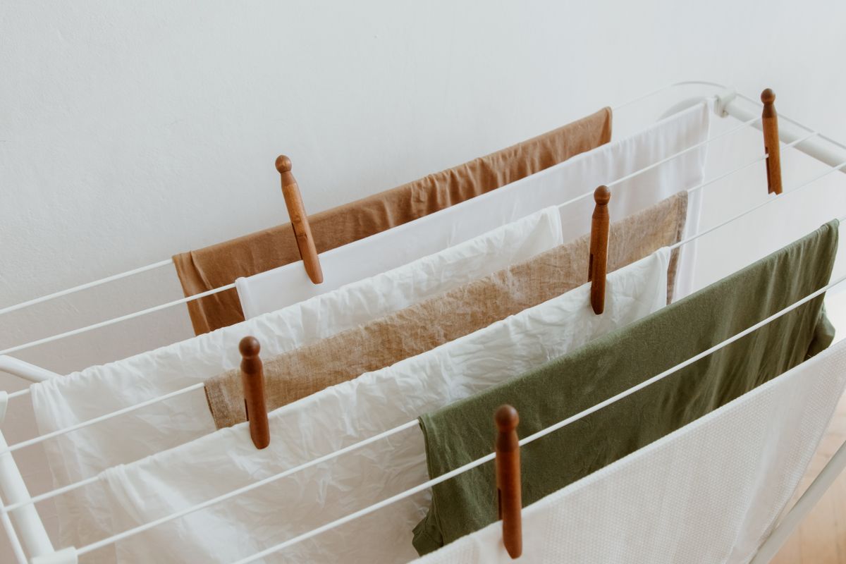 Laundry on a drying rack