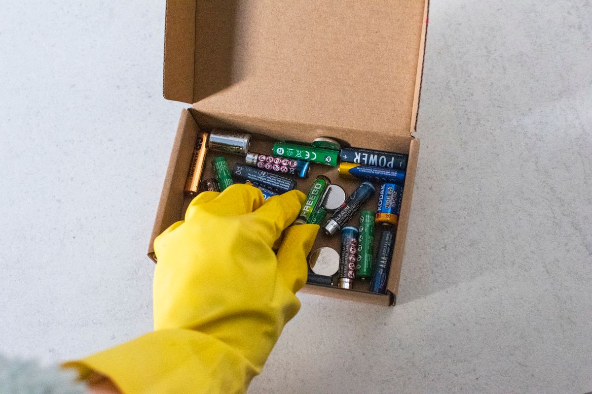 Used batteries in a collection box