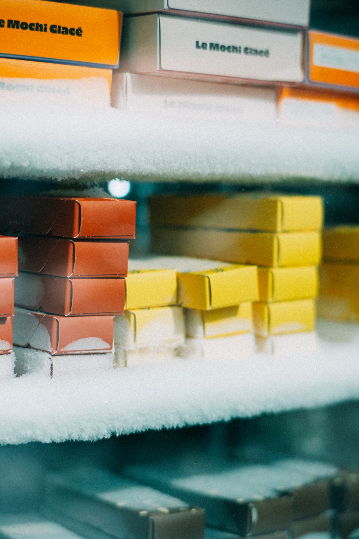 Packaged foods in a freezer