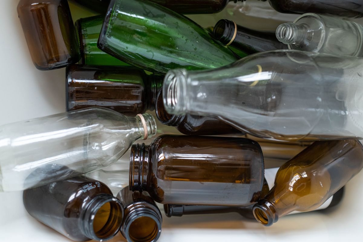 Glass bottles collected for recycling