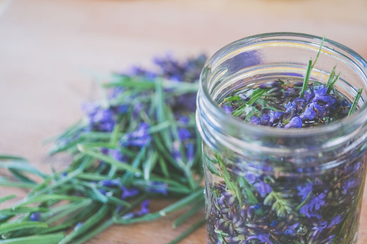 Fresh herbs in a jar