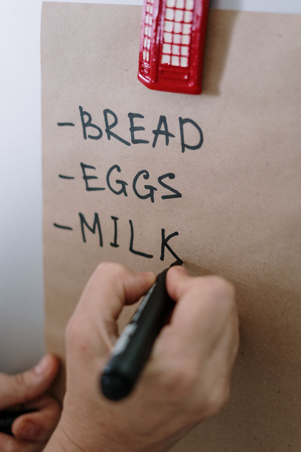 Writing a grocery list on paper