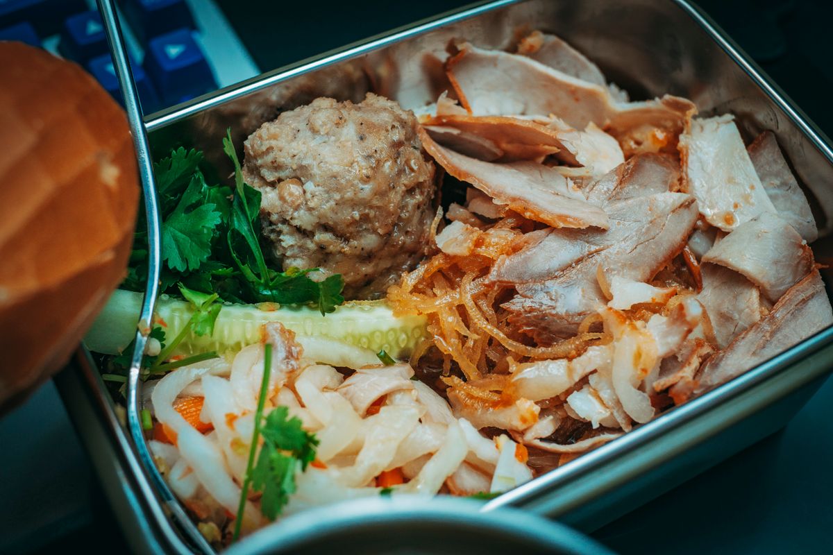Food in a stainless steel container