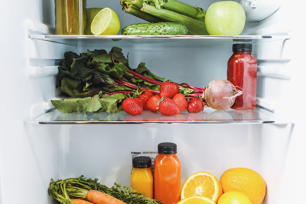 Fruit and vegetables in a refrigerator
